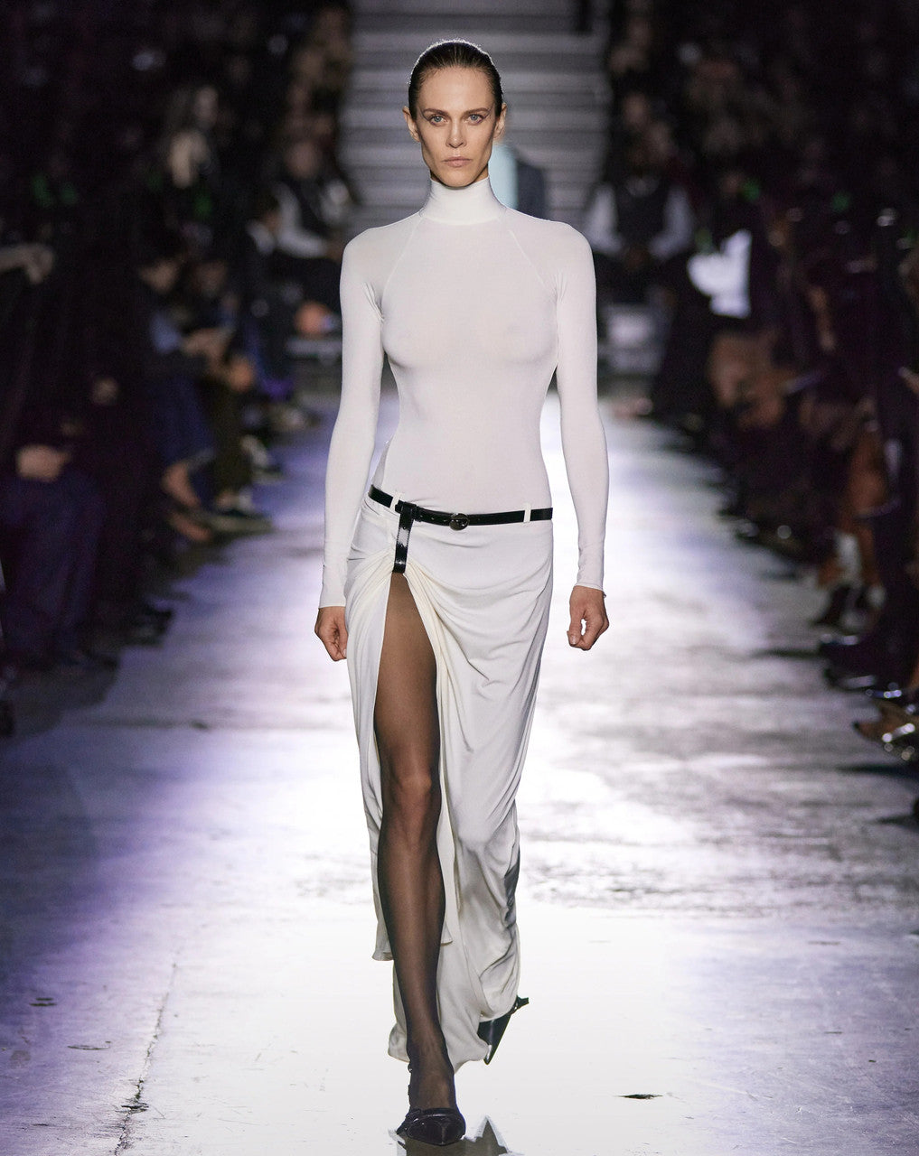 Long Sleeve Belt Backless Maxi Dress White