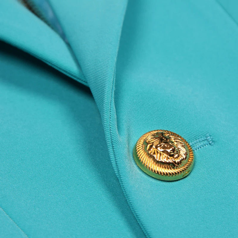 Long Sleeve Concealed Pocket Blazer Dress Turquoise
