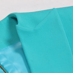 Long Sleeve Concealed Pocket Blazer Dress Turquoise