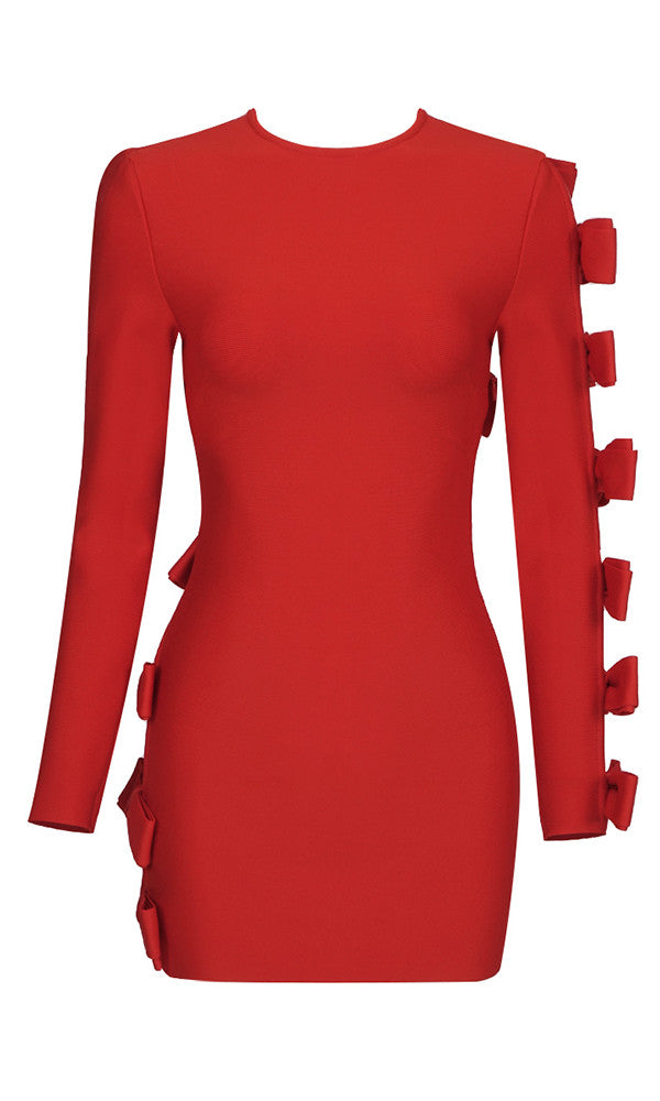 Long Sleeve Bow Detail Dress Red