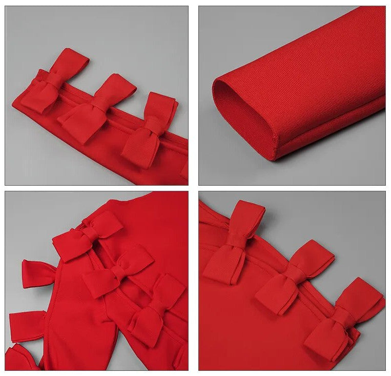 Long Sleeve Bow Detail Dress Red