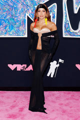 Long Sleeve Bustier Ruched Mesh Maxi Dress Black