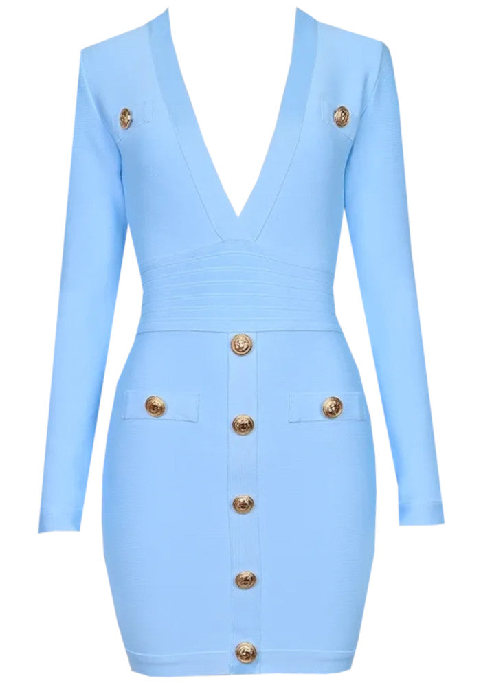 Long Sleeve Button Dress Blue