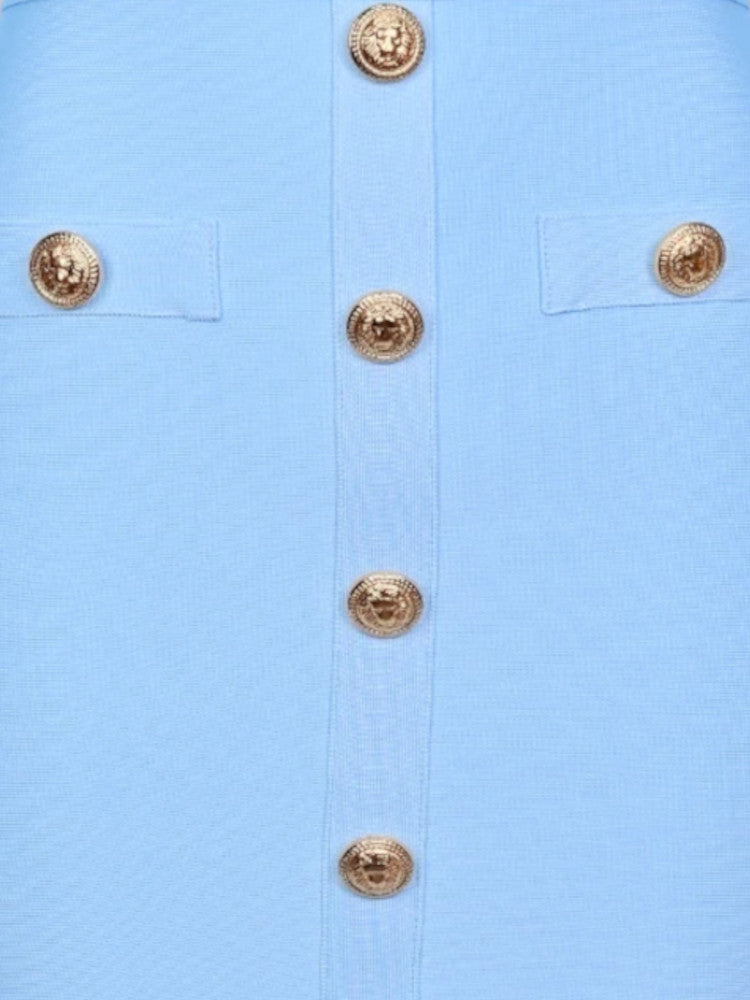 Long Sleeve Button Dress Blue