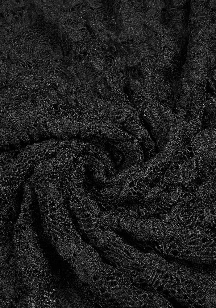 Long Sleeve Ruched Crochet Maxi Dress Black