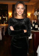Long Sleeve Crystal Backless Maxi Velvet Dress Black