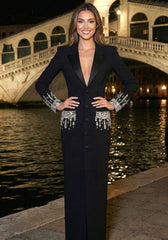 Long Sleeve Crystal Maxi Coat Dress Black