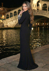 Long Sleeve Crystal Maxi Coat Dress Black