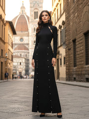 Long Sleeve Crystal Cut Out Maxi Dress Black