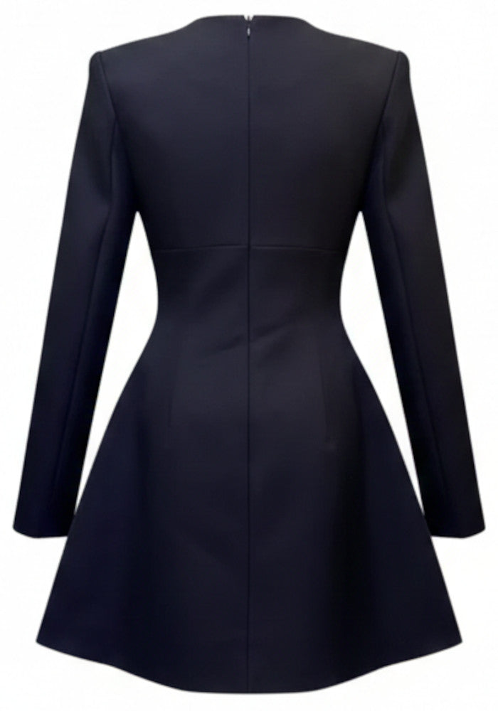 Long Sleeve Crystal Floral A Line Dress Black White