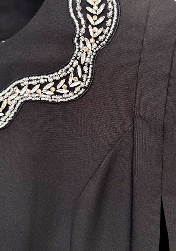 Long Sleeve Crystal Floral Maxi Dress Black