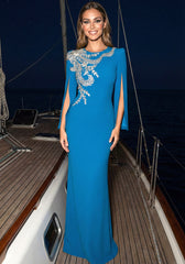 Long Sleeve Crystal Floral Maxi Dress Turquoise