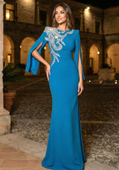 Long Sleeve Crystal Floral Maxi Dress Turquoise
