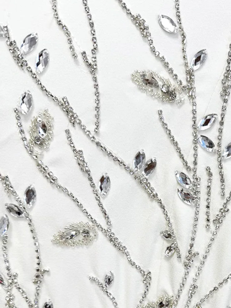Long Sleeve Crystal Floral Maxi Dress White