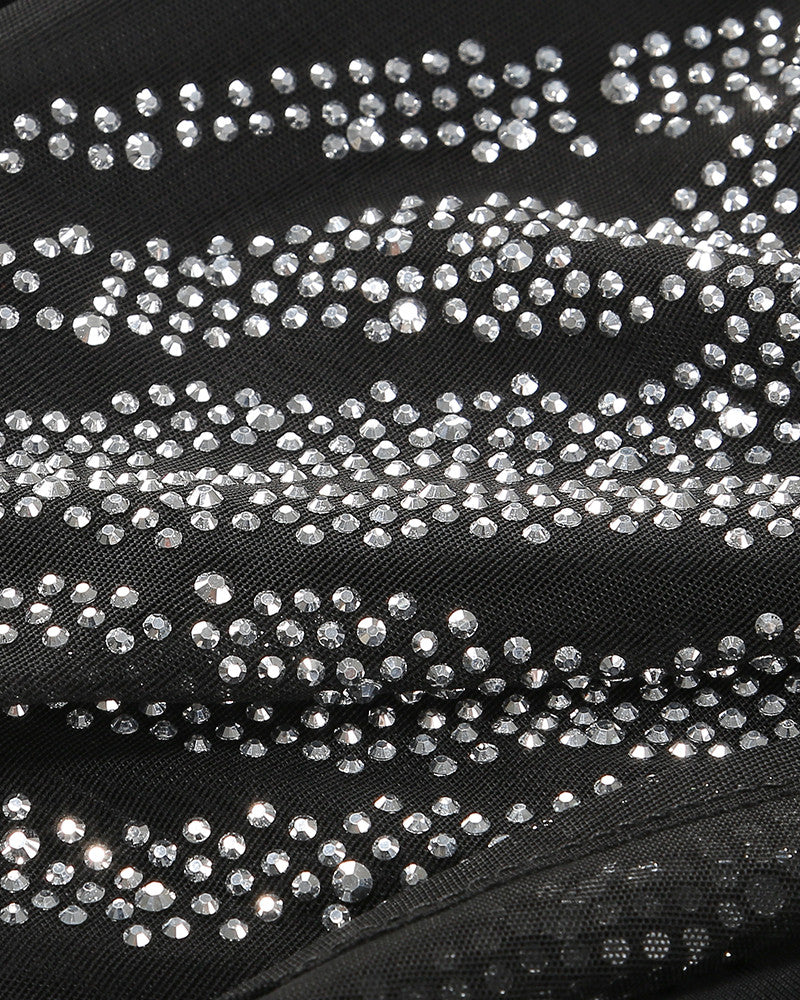 Long Sleeves Crystal Jumpsuit Black