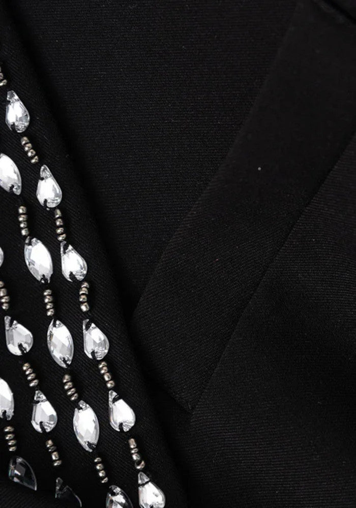 Long Sleeve Crystal Lapel Blazer Black
