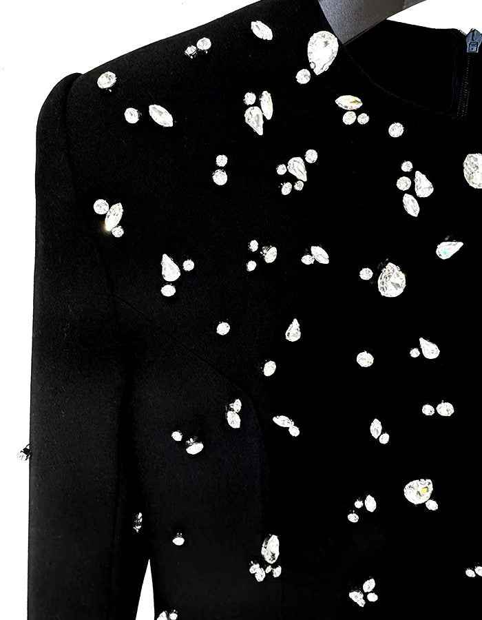 Long Sleeve Crystal A Line Maxi Dress Black