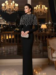 Long Sleeve Crystals Maxi Dress Black
