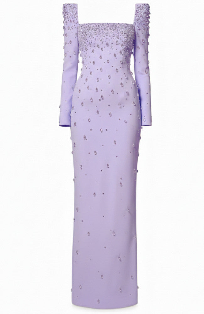 lavender maxi dress long sleeve Long Sleeve Embellished Shoulders Maxi Dress Lavender