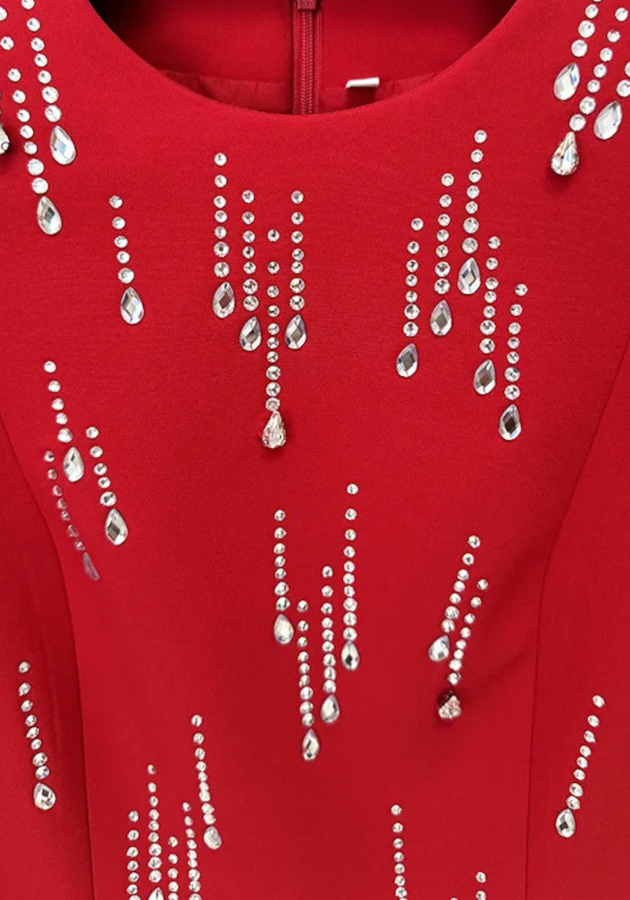 Long Sleeve Crystal Maxi Dress Red