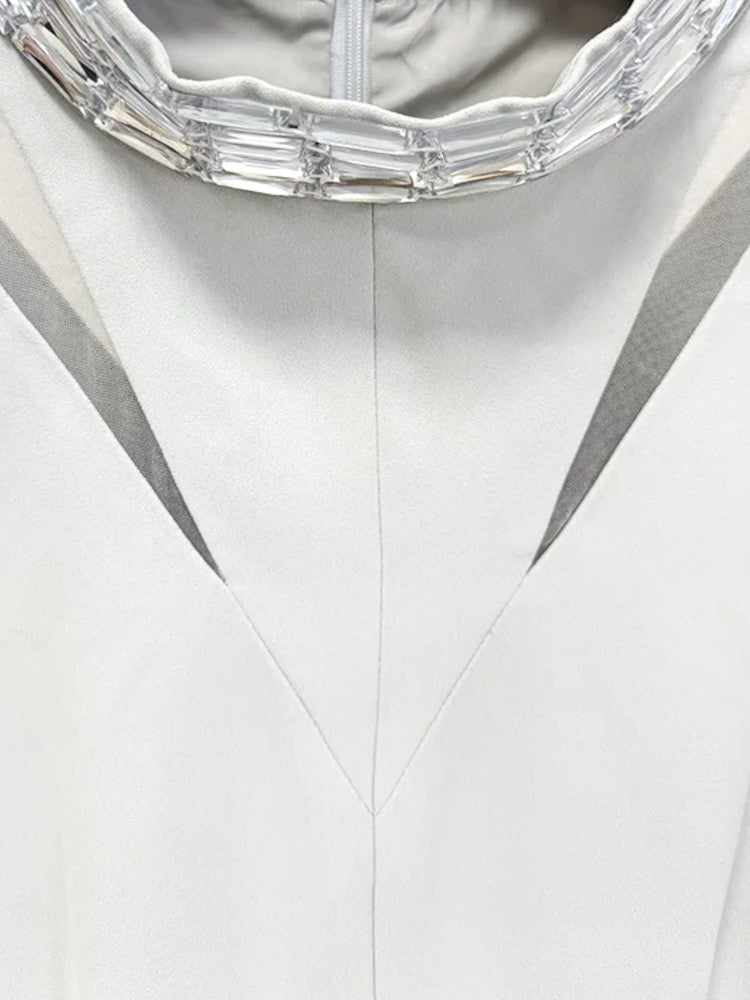 Long Sleeve Crystal Maxi Dress Light Grey