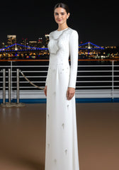 Long Sleeve Crystal Maxi Dress White