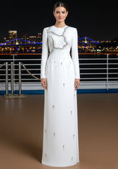 Long Sleeve Crystal Maxi Dress White