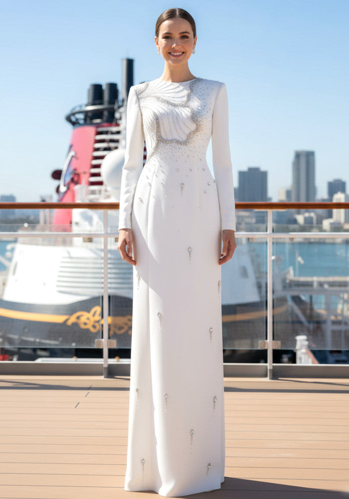 Long Sleeve Crystal Maxi Dress White