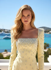 Long Sleeve Crystal Maxi Dress Yellow
