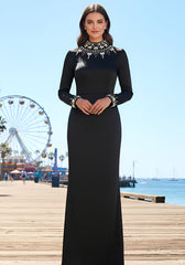 Long Sleeve Crystal Neck Detail Maxi Dress Black