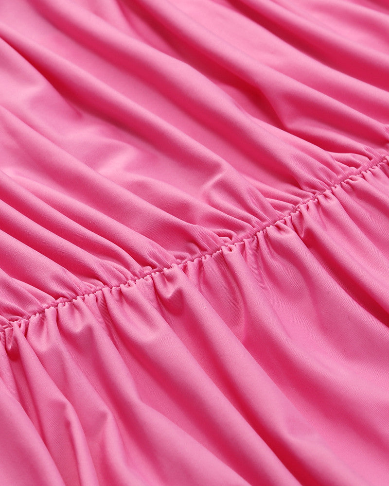 Long Sleeve Crystal Ruched Dress Pink