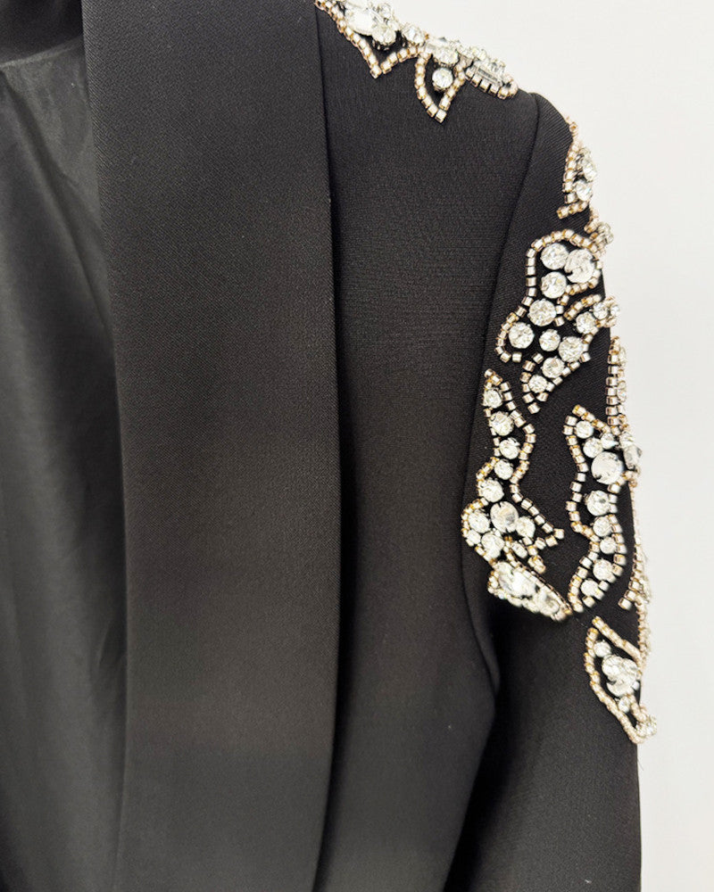 Long Sleeve Sequin Shoulder Maxi Dress Black
