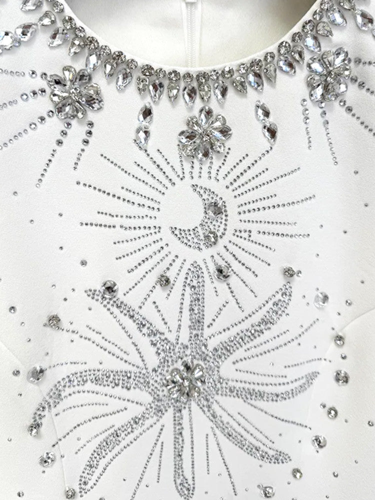 Long Sleeve Crystal Star Maxi Dress White