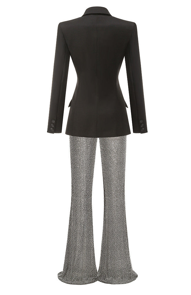 Long Sleeve Crystal Suit Black