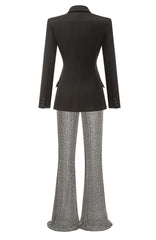 Long Sleeve Crystal Suit Black