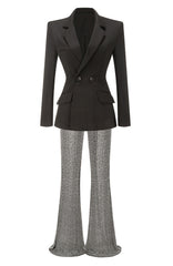 Long Sleeve Crystal Suit Black