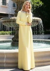 Long Sleeve Crystal Detail Maxi Dress Yellow