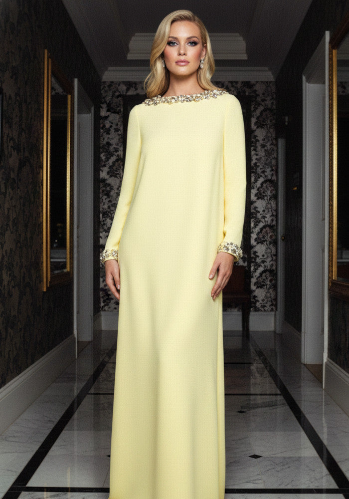 Long Sleeve Crystal Detail Maxi Dress Yellow