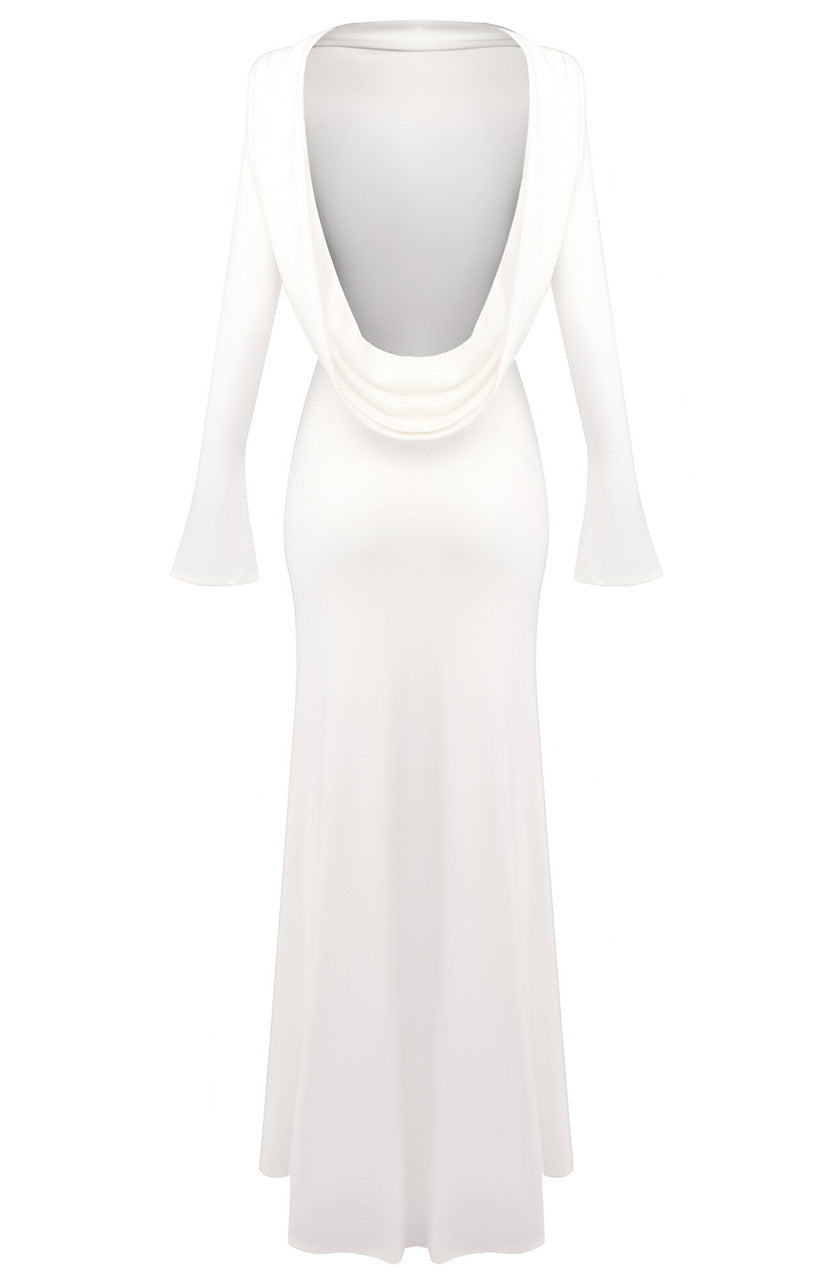 Long Sleeve Backless Maxi Dress White
