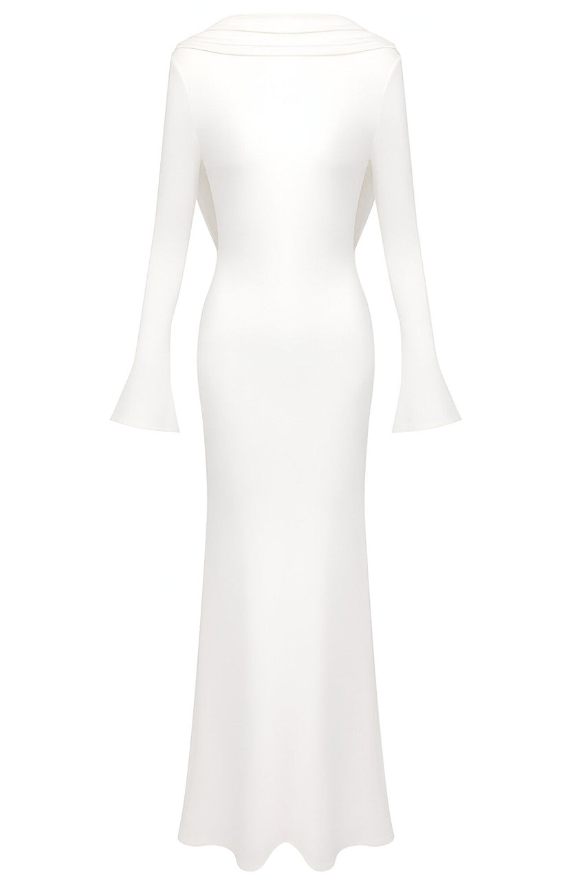 Long Sleeve Backless Maxi Dress White