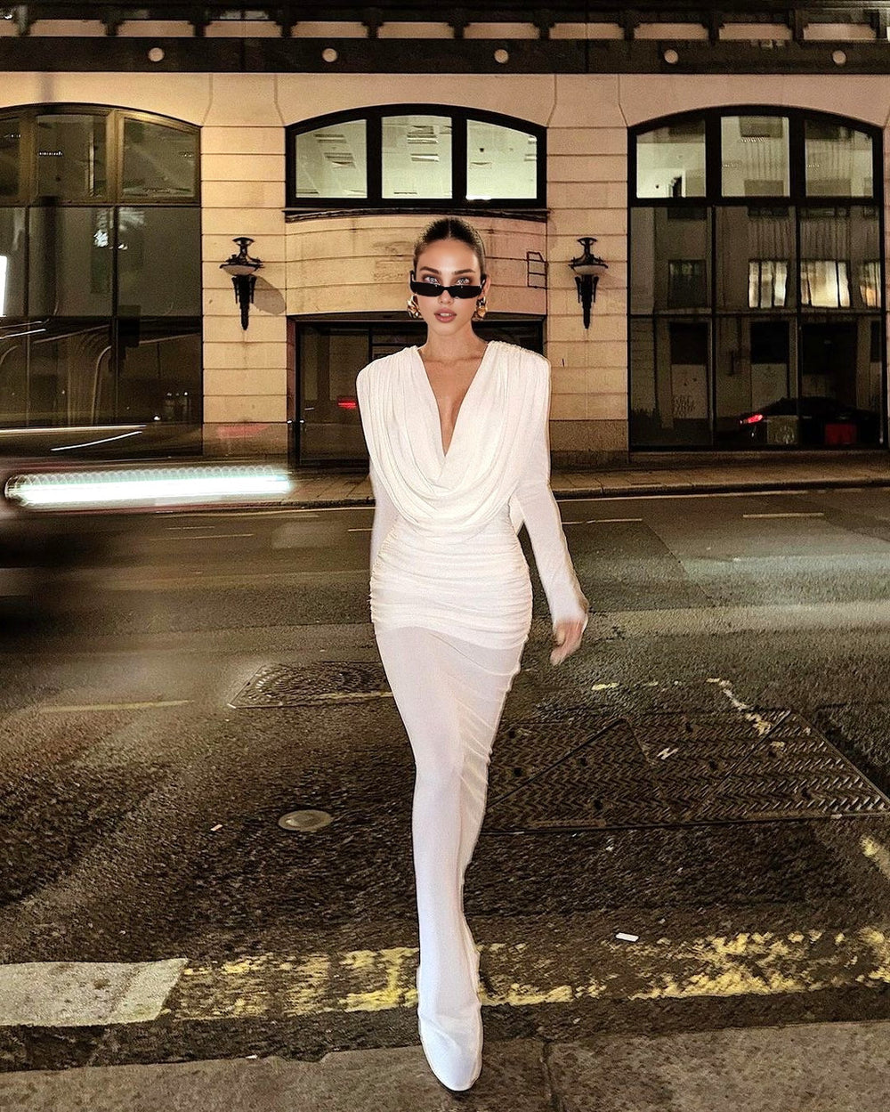 Long Sleeve Draped Backless Maxi Dress White – LoSaTa