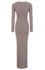 Long Sleeve Draped Detail Maxi Dress Brown