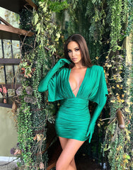 Long Sleeve Ruched Dress Green