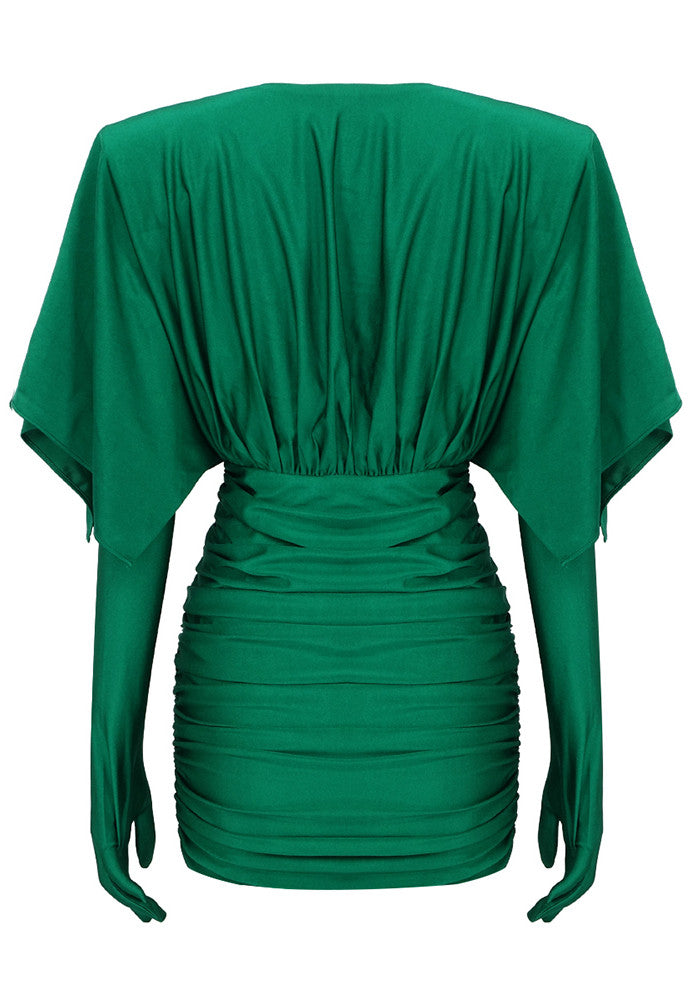 Long Sleeve Ruched Dress Green