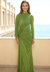Long Sleeve Draped Maxi Dress Green