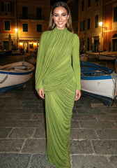 Long Sleeve Draped Maxi Dress Green