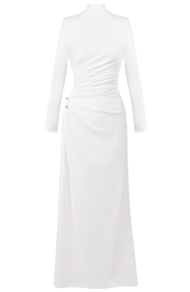Long Sleeves Draped Detail Maxi Dress White
