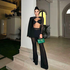 Long Sleeve Draped Two Piece Jumpsuit Black