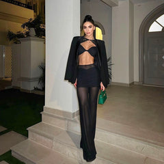 Long Sleeve Draped Two Piece Jumpsuit Black