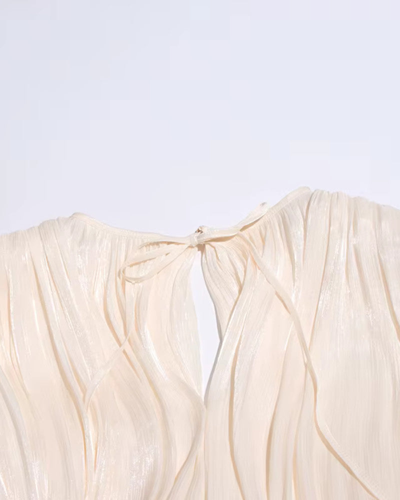 Long Sleeve Draped Ruffle Two Piece Dress Ivory